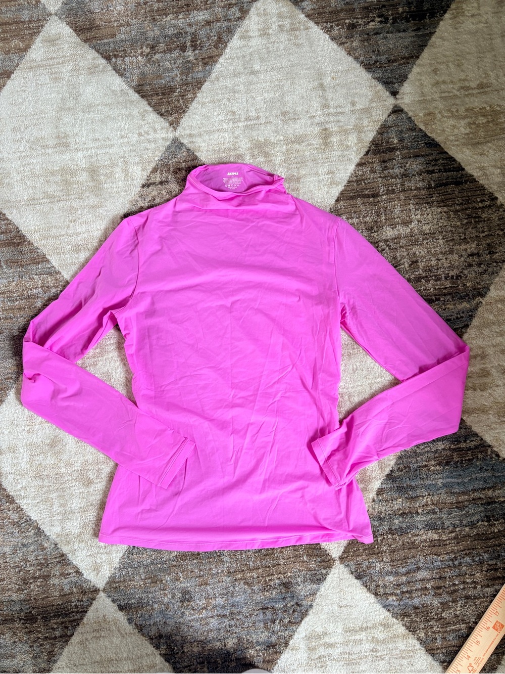 SKIMS Long Sleeve Mock Neck Top in Hot Pink